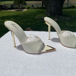 White Gold High Heel Mule Stiletto Pointed Open Toe Sandals Slides Pump Shoe 7